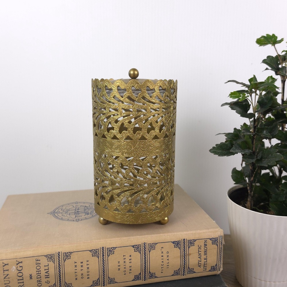 Vintage Filigree Candle Holder, Mid-century Gold Decor, Hollywood Regency Style